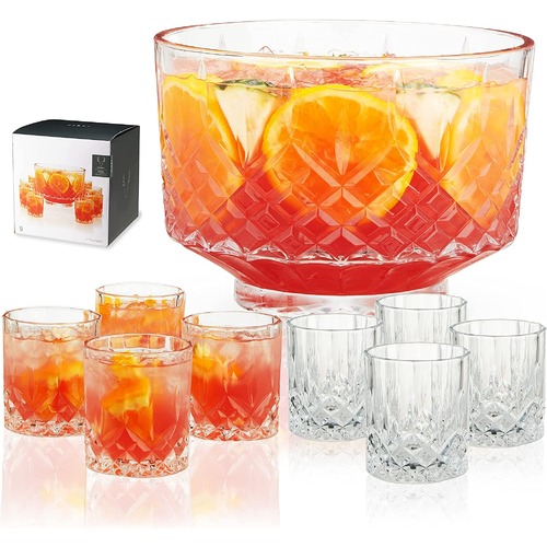 Admiral Punch Bowl with 8 Tumblers by Viski NEW