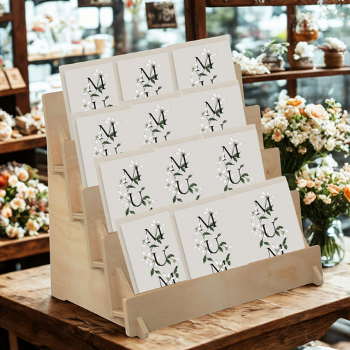 Wooden 12 Pocket Counter Greeting Card Stand