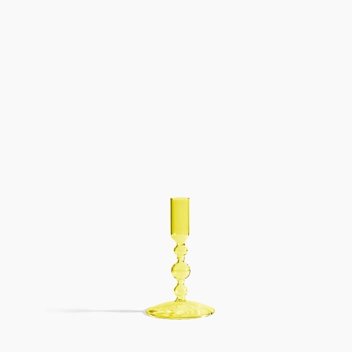 Glass Candlestick Holder in Short - Yellow