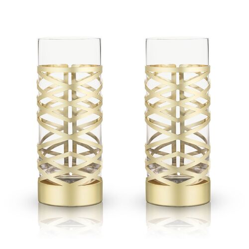 Gold & Crystal Patterned Highball Glasses by Viski