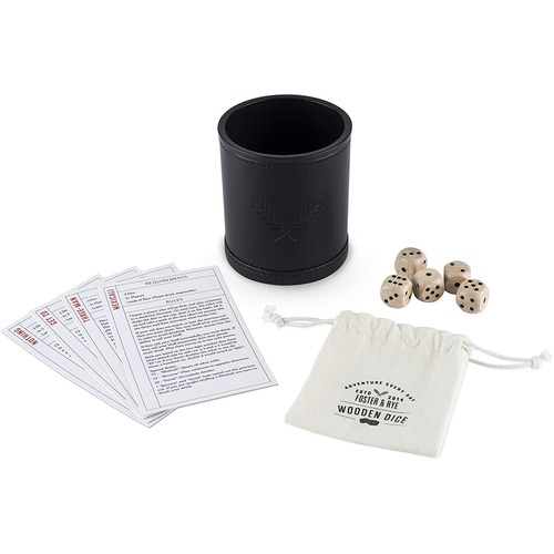 Wood Dice & Faux Leather Dice Cup Drinking Game Set by Foste