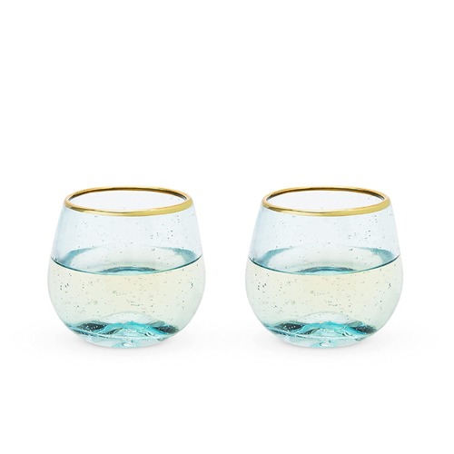 Aqua Bubble Stemless Wine Glass Set by Twine
