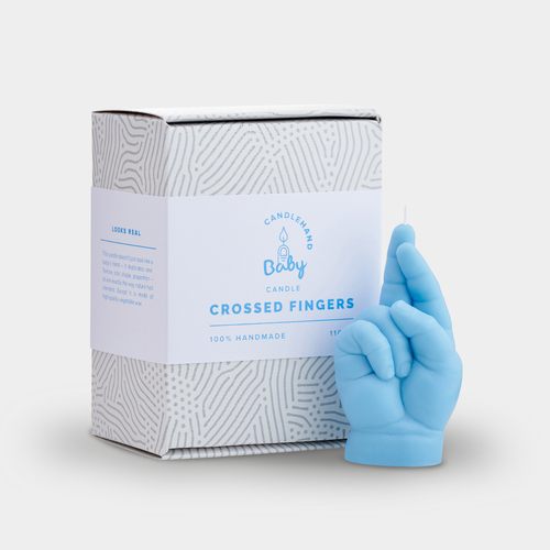 Crossed Fingers Baby Hand Candle Blue