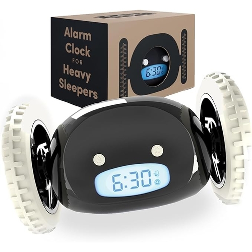 Black Clocky® Alarm Clock on Wheels