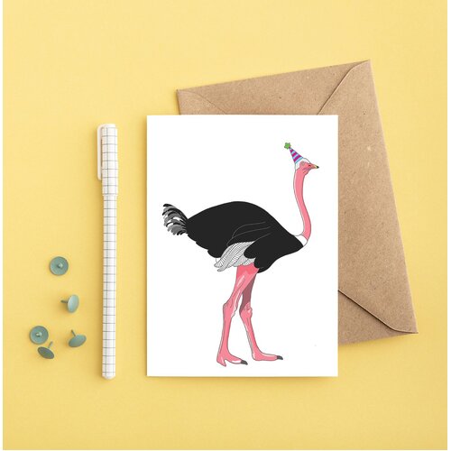 Ostrich in a party hat