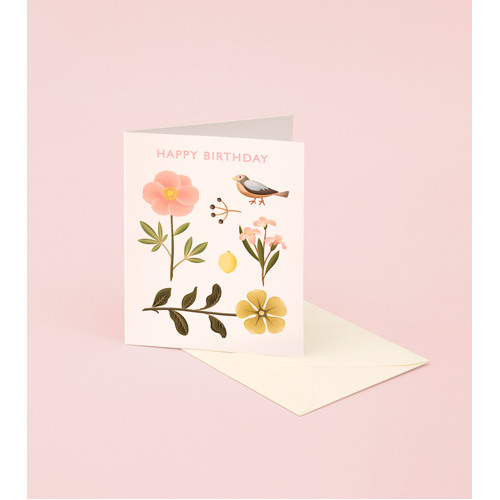 Sparrow Botanical Birthday Card