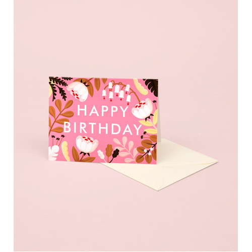 Forest Wildflowers Birthday Card Fuscia