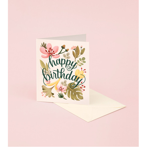 Tropical Plants Birthday Card - Cream