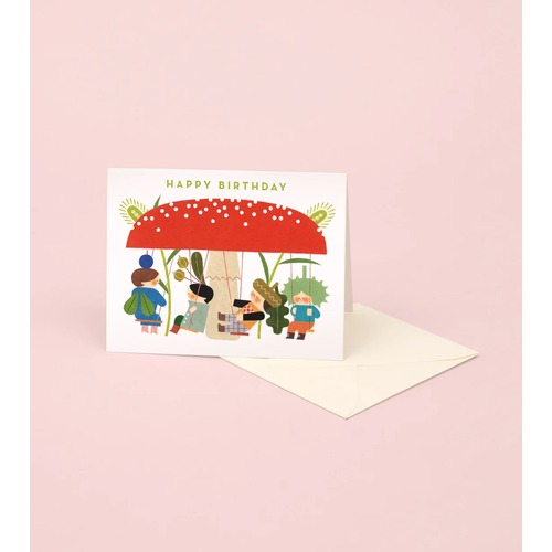 Red Mushroom Swings Birthday Card