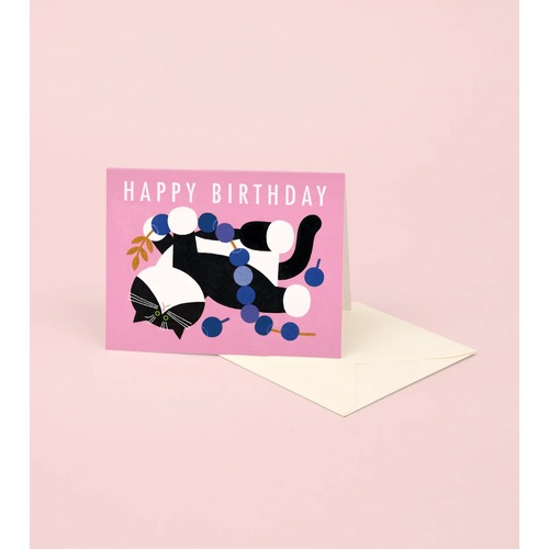 Black Cat with Beads Birthday Card
