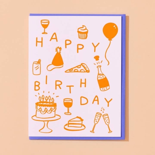 Happy Birthday Icons Letterpress card
