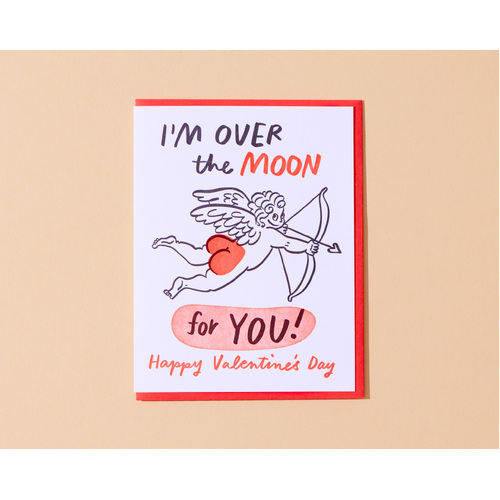 Over the Moon Valentines Letterpress Card
