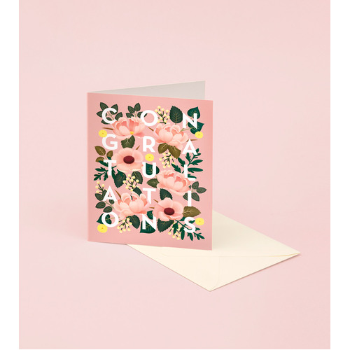 Dusty Pink Floral Congratulations Card