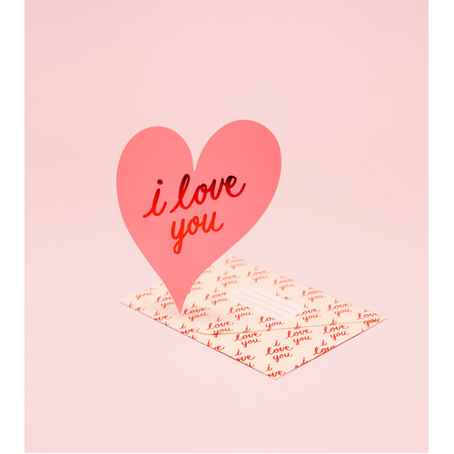 I Love You Heart Card - Pink