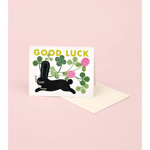 Bunny with 4 Leaf Clover Good Luck Card