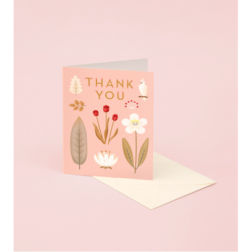 Parrot Botanical Thank You Card - Pink