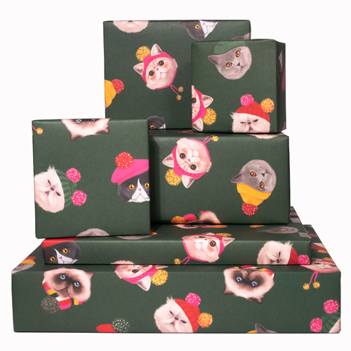 Christmas Cats Green Wrap - Single sheet