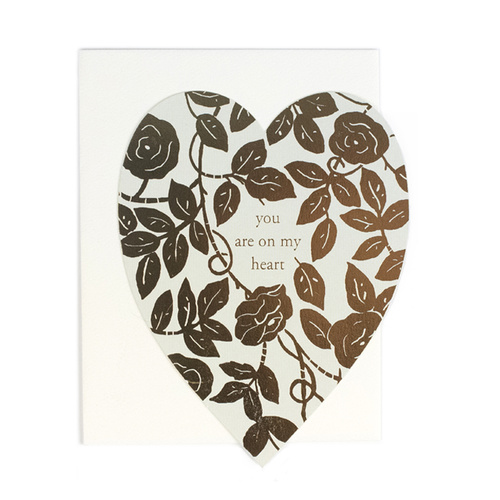 You Are On My Heart die cut flat note with gold foil