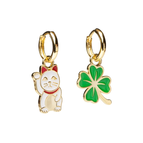 Hoop Earrings - Lucky Cat & Clover