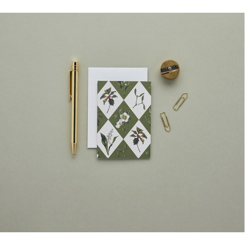 Mini Card - Carnivalesque Green Harlequin