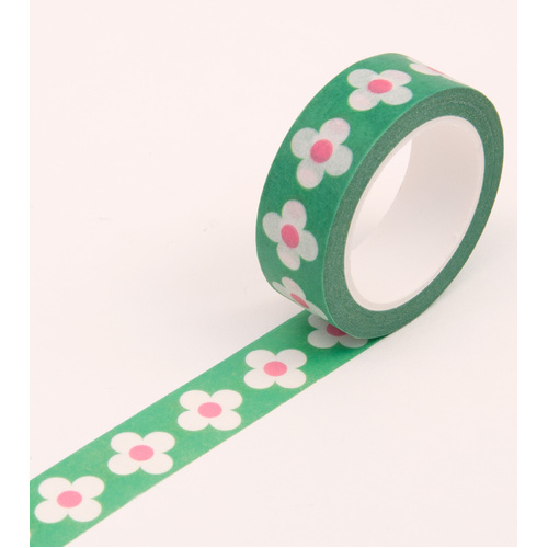 Green Retro Floral Washi Tape - 15mm 