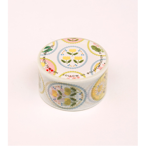 White Floral Emblem Washi Tape - 25mm 