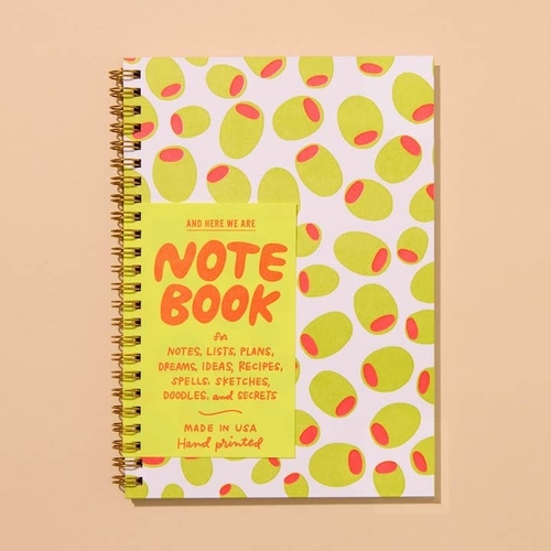 Letterpress A5 Spiral Notebook - Green Olive