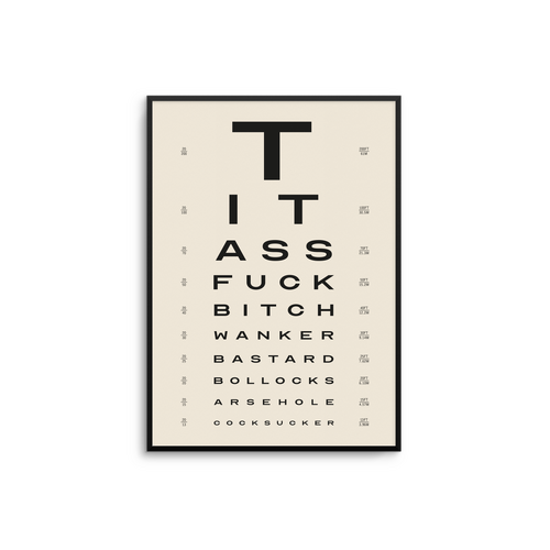 Swearing Eye Chart Beige A3 Print