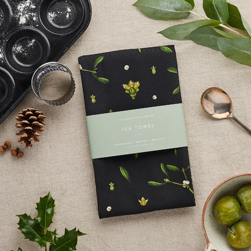 Tea Towel - Christmas Mistletoe Black