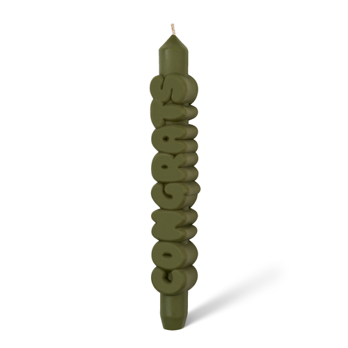 Congrats 3D Taper Candle Olive Green