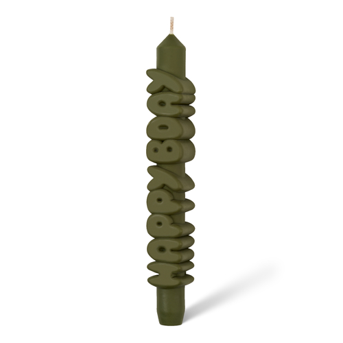 Happy Birthday 3D Taper Candle Olive Green