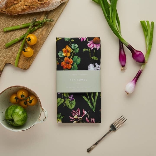 Tea Towel - Bountiful Blooms Black
