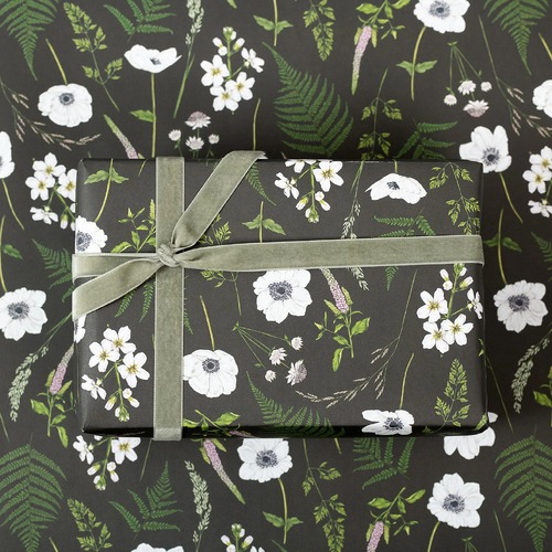 Wild Meadow Black Wrap - Single sheet