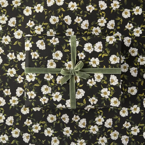 Cottage Roses Black Wrap - Single sheet