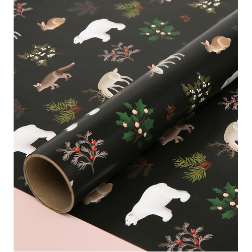 Holiday Animals Wrapping Paper Black - Single Sheet