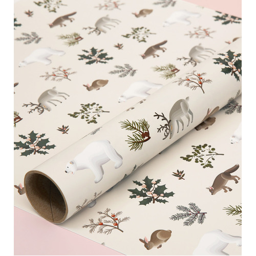 Holiday Animals Wrapping Paper Cream - Single Sheet