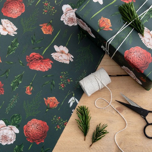 Berry Roses Navy Wrap - Single Sheet